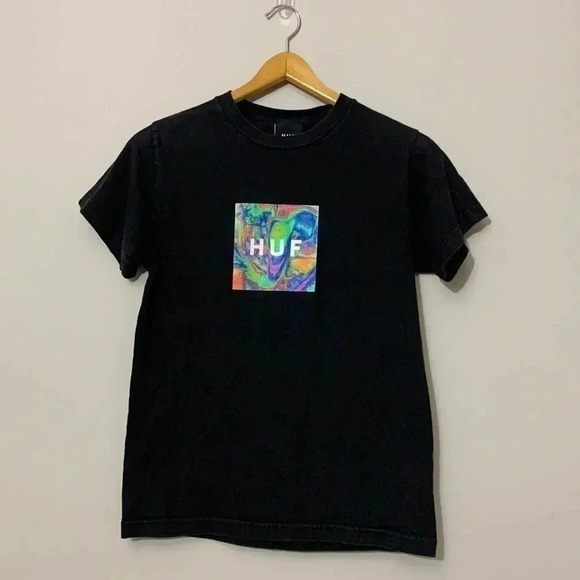 HUF Men’s Small Black Psychedelic Graphic Short Sleeve T-Shirt Multicolor Trippy - Picture 1 of 5
